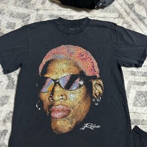 Dennis Rodman Black Graphic T-Shirt with Pink and Red Design pacsun
